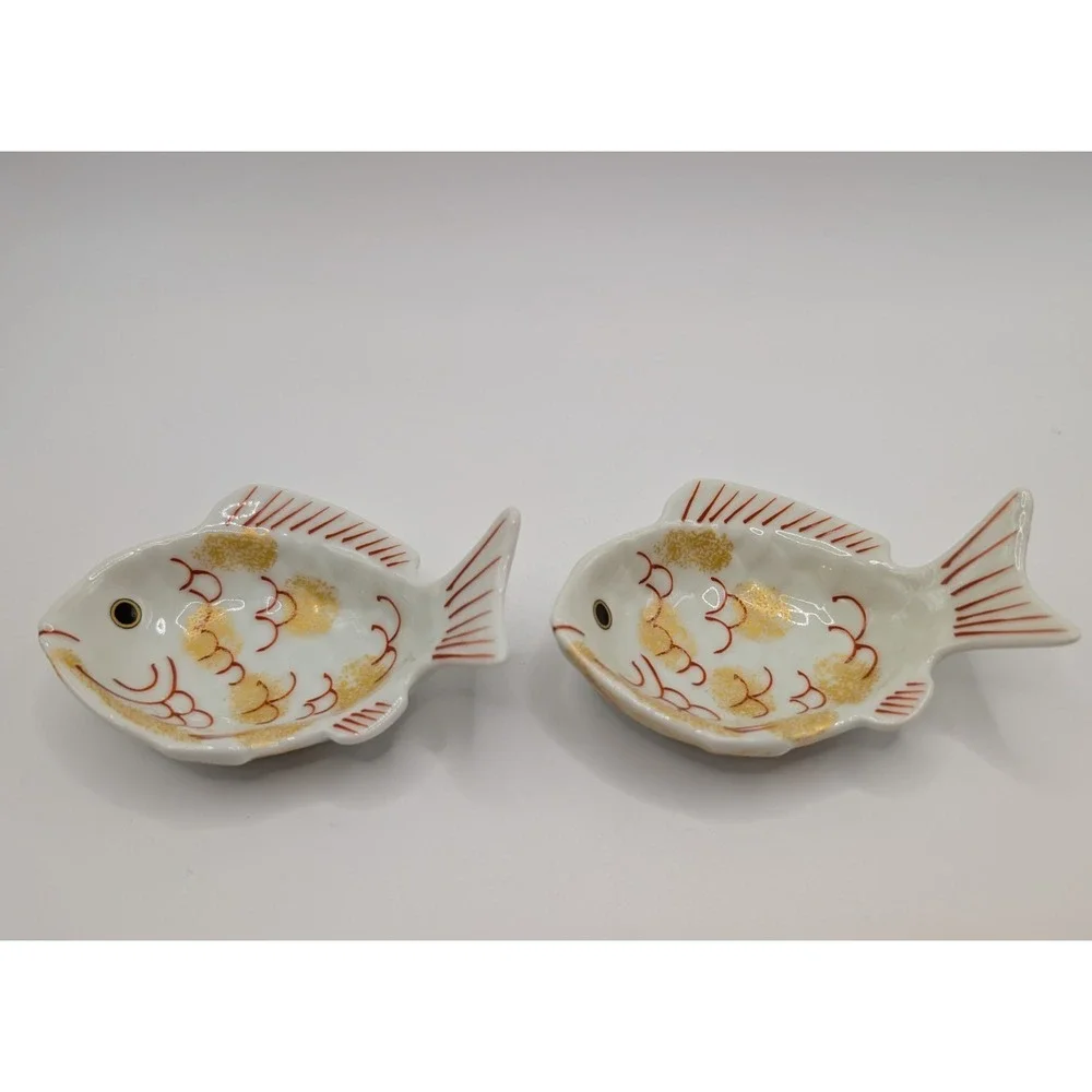 Arita Ware Koraku Kiln Japanese Sea Bream Tai Fish Small Dipping Sauce Plates 2